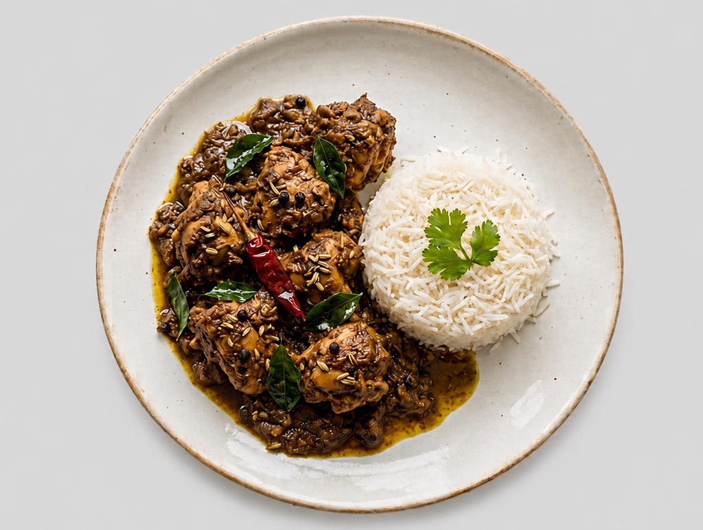 Chicken Chettinad with Steamed Rice